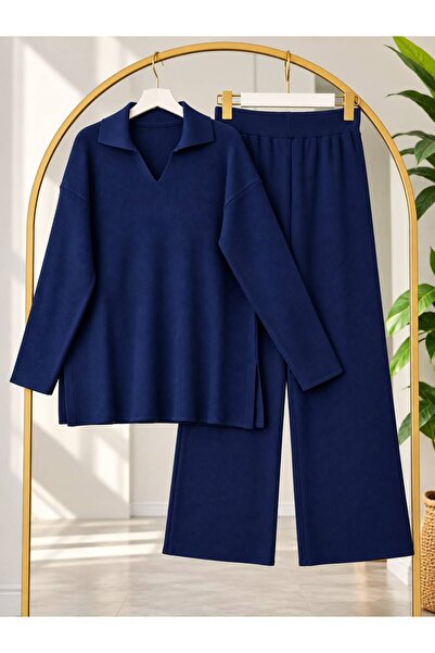 YILMAZBARMAZ Women's Hijab Polo Collar Knitwear Pants Set