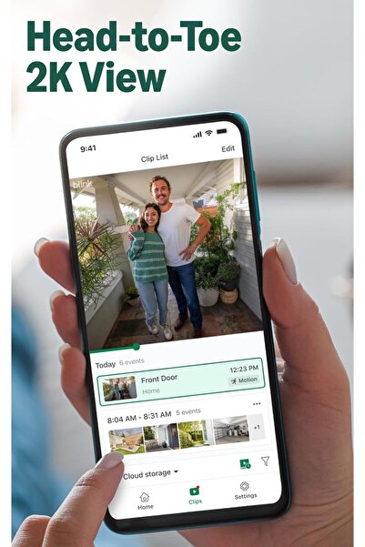 Blink Sonerie video inteligentă alimentată cu baterii, Sonerie cu baterii 2K+, Vizualizare de la cap la picioare, Audio bidirecțional, Viziune nocturnă color, IP65, Baterii AA incluse, Alb