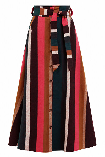 Zelish My Sister Striped Cashmere Skirt with Buttons on the Front