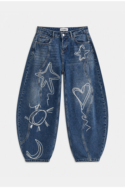 it's basic Blugi din denim cu design special, broderi baggy, pentru femei, 2w6-5