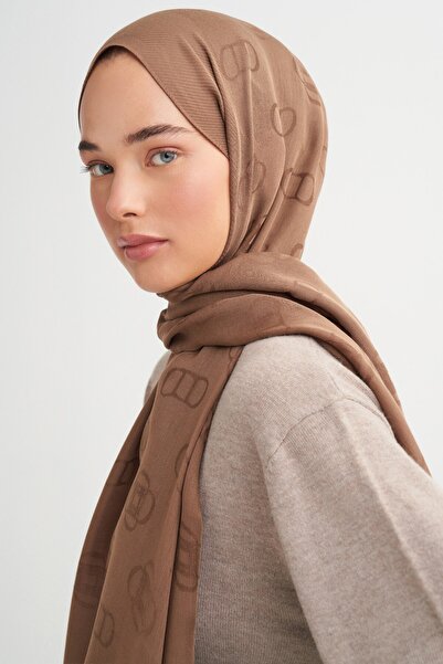 carell Monogram pattern tencel wool viscose shawl soft brown