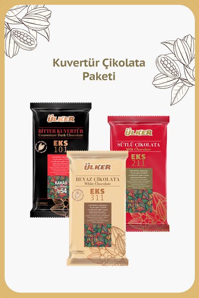 Ülker Kuvertür Çikolata Paketi - Bitter, Beyaz ve Sütlü - 2.5kg x 3 - Birer Adet