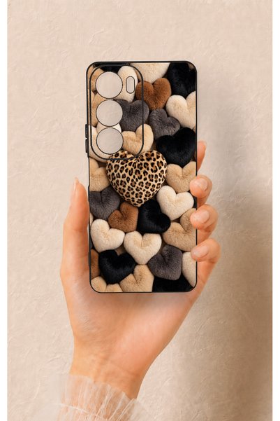 Vip Case Vivo Y19S Compatible Heart Fur Pillow Patterned Silicone Case