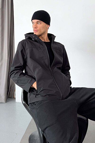 JB John Borners Jachetă softshell cu glugă și fermoar pentru bărbați, neagră ...