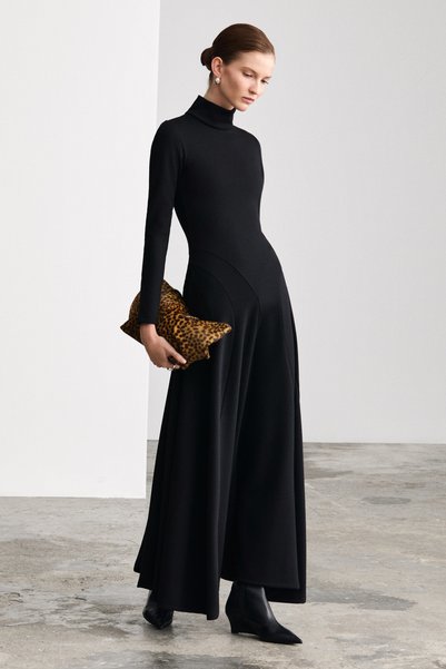 NAELLE Cypress Women's Piece Detailed Turtleneck Long Black Dress