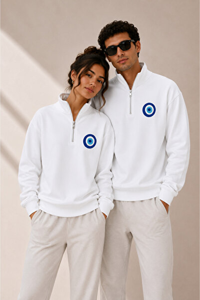 Jooy Company Hanorac cu guler înalt cu imprimeu Evil Eye și fermoar pe jumăta...