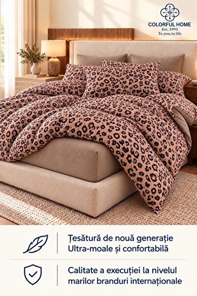 COLORFUL HOME Lenjerie de pat dublu, cu elastic, 4 piese, țesătură de nouă ge...