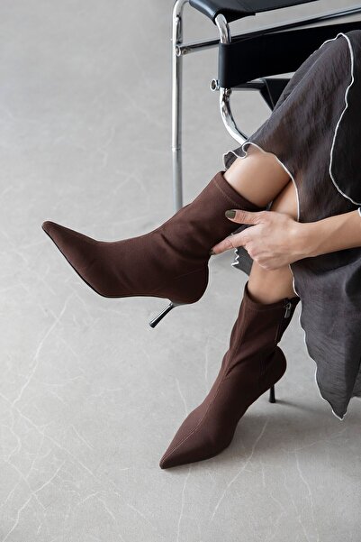 STRASWANS Liwia Women's Fabric Stretch Ankle Heeled Boots Brown