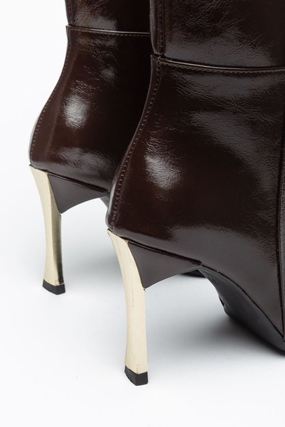 Hayalimdeki Ayakkabı Women's Brown Patent Leather Pointed Toe Thin Heeled Boots