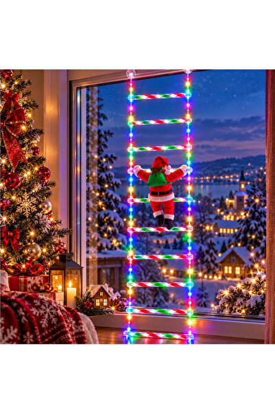 JML Scara Decorativa de Craciun cu LED 160cm, Brad 36x26cm si Mos Craciun, Lumina Multicolora
