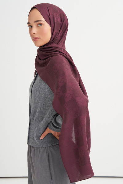 carell Elite Pattern Tencel Wool Viscose Shawl Dark Plum