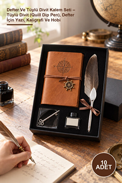 Yenilig 10 Adet Defter Ve Tüylü Divit Kalem Seti – Tüylü Divit (Quill Dip Pen), Defter İçin Yazı, Kaligrafi Ve Hobi