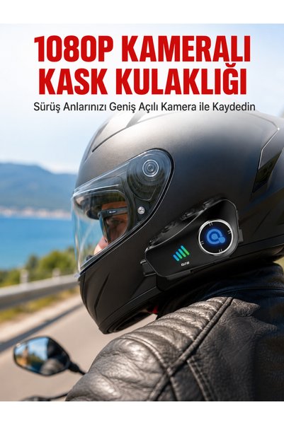 alpotekno Q28 Kameralı Motosiklet İnterkom Bluetooth Kask Kulaklığı 1080P Kamera IP65 Suya Dayanıklı