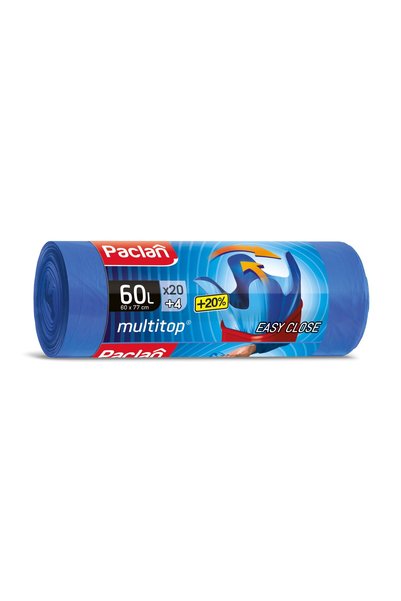 Paclan Multitop Strong saci de gunoi albaștri 60l 60cmx77cm 24 bucăți