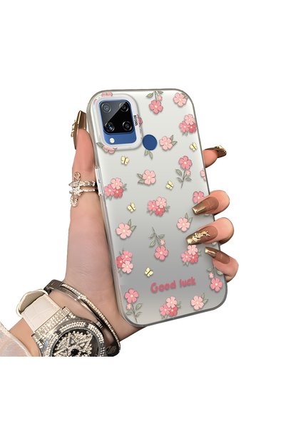 Hontinga For Realme C15 Compatible Silicone Edge Hard Back Case Floral Patter...
