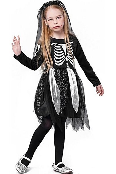 Ikali Costum schelet pentru fete, negru, 3-4 ani,104-110 ,