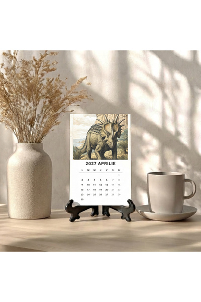 BUNILU Calendar de Masa 2027 cu Suport Negru, Calendar de Birou cu Dinozauri, 12 File