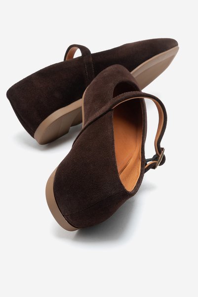 MANCORIGO Genuine Leather Women's Brown Suede Buckle Ballerinas Marry