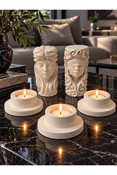 7Light Atelier Antik Kadın Figürlü 5’li Mum Seti ( Tealight Dahil )