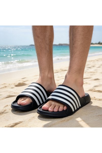 Almajeed Store Striped Slide Sandals, Thick Lightweight EVA Slippers, Non-Sli...