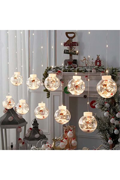 JML Instalatie LED de Craciun 3m, cu 10 Globuri de 8.5cm, Figurine si Zapada Artificilala, Lumina Calda