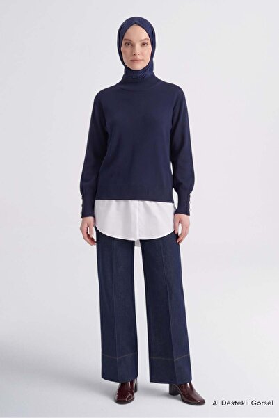 Armine Button detailed basic sweater navy blue
