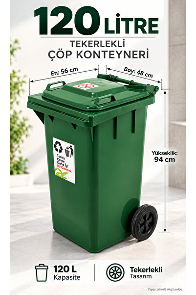 Sağlam 120 LT Çöp ve Atık Konteyner Yeşil (237)