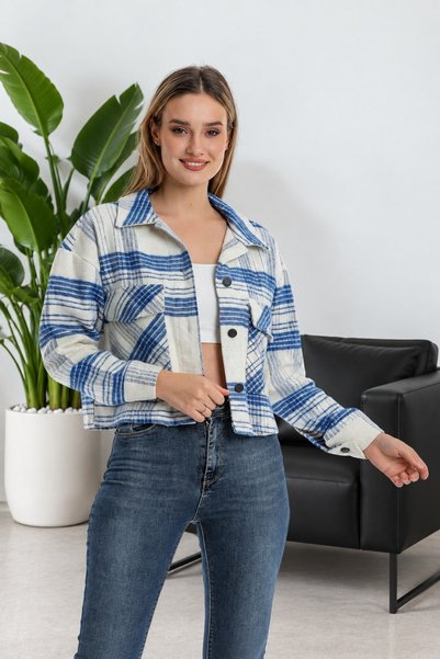 Alışveriş Sokağı Cămașă Saks albastră în carouri, tip lumberjack, cu buzunare...