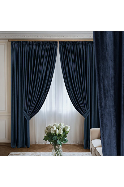 ArasyaHome Tokyo Blackout 80% Indigo Textured Velvet Drapery Curtain