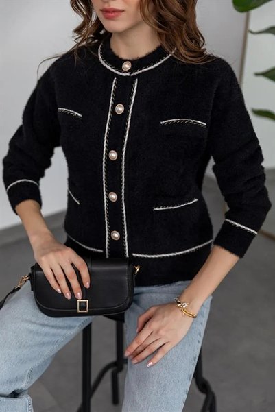 Hepsi Moda Pocketed Sim Detailed Jacket - 98370 - Black