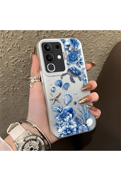 CHICASELUX Vivo Y29 4g Compatible Blue Turtle, Shell and Coral Pattern Cover,...