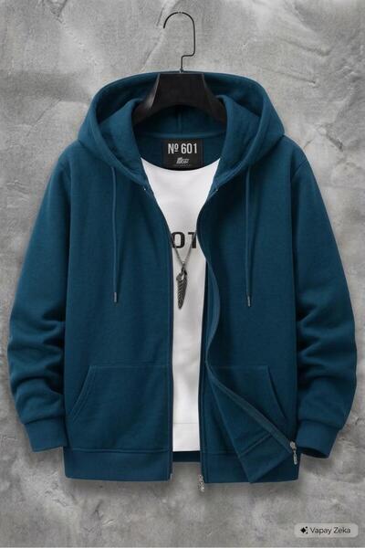 NO 601 Unisex Petrol Zippered Hooded Cardigan Jacket
