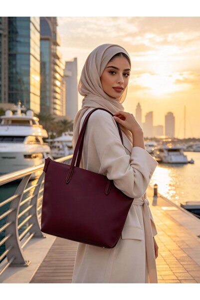 Lacor حقيبة يد نسائية كاجوال بلون بورجوندي، حقيبة تسوق مطرزة بنمط جلد التمساح...