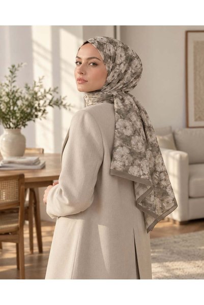 Vera Gül Desenli Çiçekli Kıraş Şal Başörtüsü - Krem