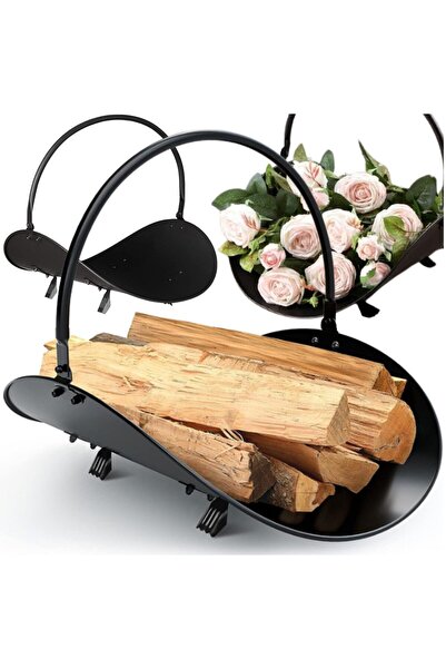 HUGEL Metal basket for wood, HUGEL, black, 40x48x35cm, modern design