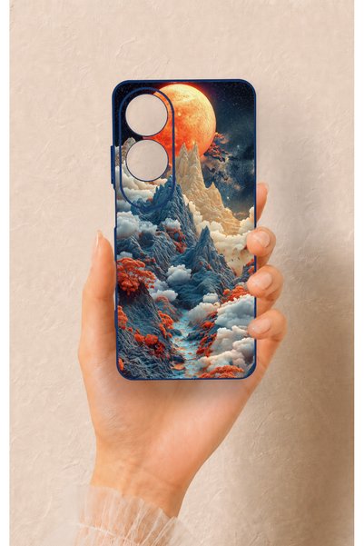 Vip Case Oppo A60 Compatible Red Moon Patterned Silicone Case