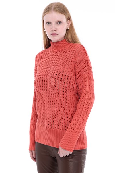 Trist Star Pomegranate Flower Women's 100% Cotton Openwork Ribbed Knit Turtleneck Sweater Trist-6173