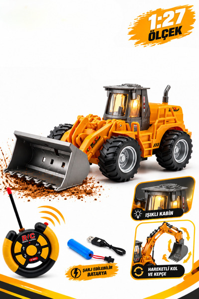 craftivio Uzaktan Kumandalı Kepçe Dozer 1:27 – Şarjlı Işıklı RC İş Makinesi 2...