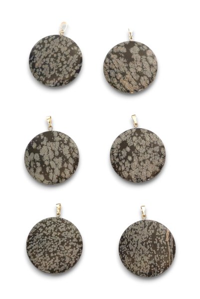 Pozitif Doğal Taş Snowflake Obsidian Round Cut Pendant 463-2