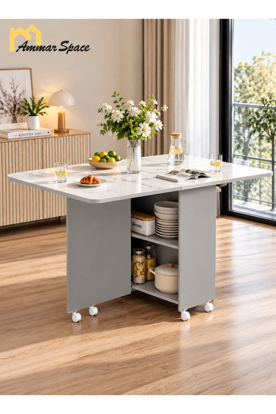 Ammar Space طاولة طعام قابلة للطي متعددة الألوان مقاس 120×60×70 سم مع 6 عجلات...
