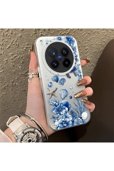 CHICASELUX غطاء متوافق مع Vivo X300 Pro بنمط السلحفاة الزرقاء والصدف والمرجان...