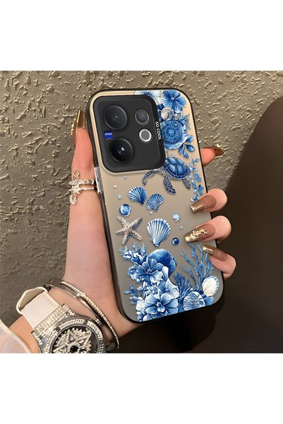CHICASELUX غطاء متوافق مع هاتف Vivo V60 بنمط السلحفاة الزرقاء والصدف والمرجان...