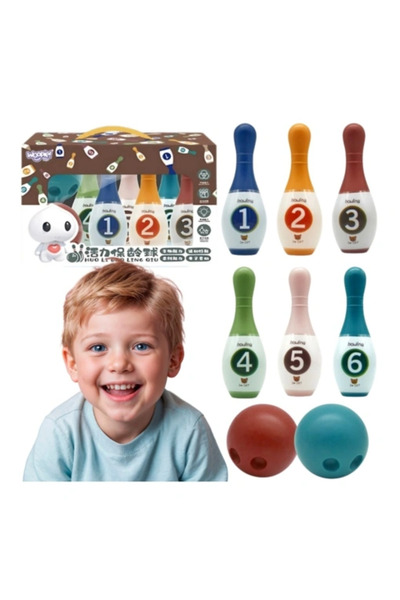 CIUPIGo Set de bowling pentru copii – 6 pinuri cu numere și 2 bile, joc educa...