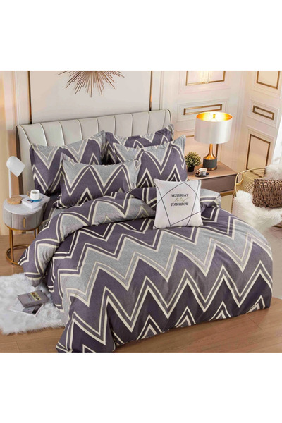 decorami Lenjerie pat dublu, FINET, 6 piese, cu ELASTIC, Jojo Home, Gri, Mov,...
