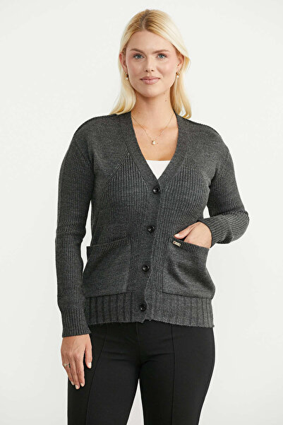 Sementa V-Neck Knitwear Cardigan with Pockets - Anthracite