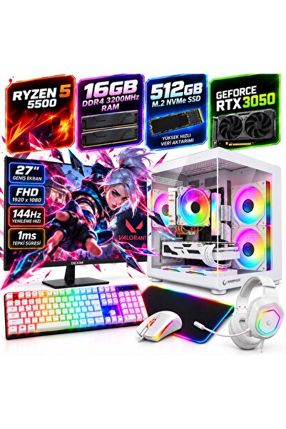 Apphirex Jett X35 Ryzen 5 5500 16GB 512GB M.2 RTX3050 27'' 144Hz Hazır Sistem...
