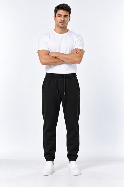 BADESSA Men's Black Elastic Cuffed Regular Baggy Winter Sweatpants