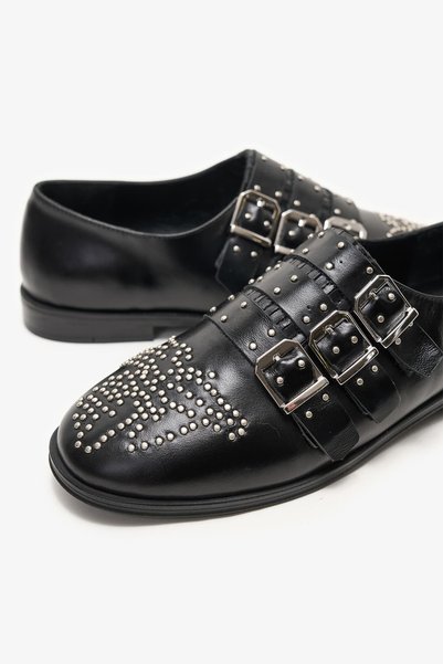 Louis Cardy Mabel Black Leather Women's Studded Loafer