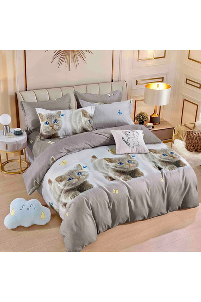 decorami Double bed linen, FINET, 6 pieces, with Stretchy, Jojo Home, Grey, k...