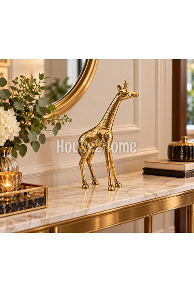 HOUSE2HOME El Yapımı Pirinç Erkek Zürafa Dekoratif Obje Biblo Baba Zürafa 25 cm